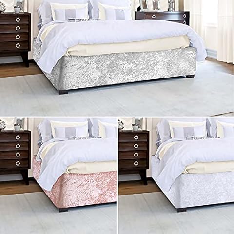 Divan Bed Base Frame Cover Wrap Valance, Crushed Velvet, Silver Grey, Blush Pink, White, (0559) (Silver Grey, Double) Cover