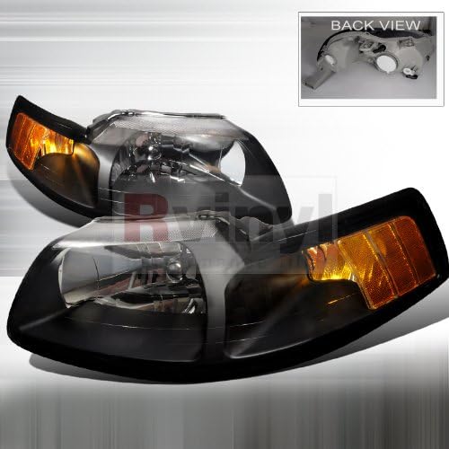 Head Lights Pair W/Corner Lamps 1 Pc Made For And Compatible With 1999-2004 Black Ford Mustang 99 00 01 02 03 04