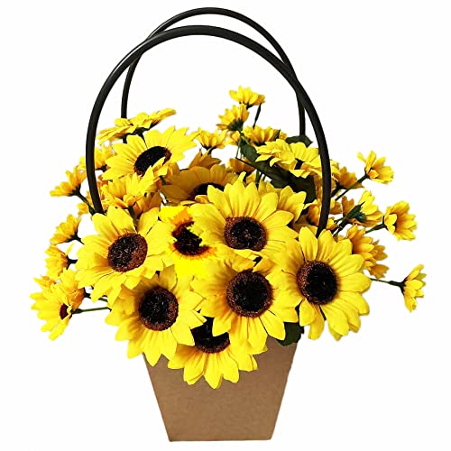 UKELER 4 Bunches Yellow Sunflowers Artificial Flowers Mini Fake Sunflowers Bouquet with Stems for Home Decoration Indoor Outdoor Party DIY Wedding Bouquets Baby Shower