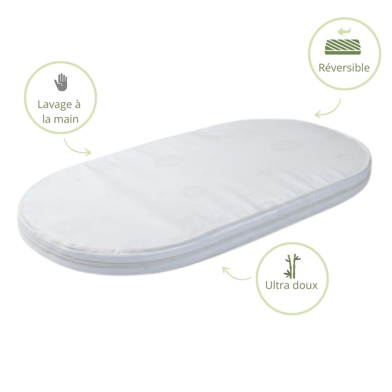 Easy Dort - Materassino culla 32 x 72 cm - Culla, navicella o culla - Fodera in bambù | estate e inverno | double face | Molto confortevole | Produzione francese 32 x 72 cm | Oeko tex® | bianco