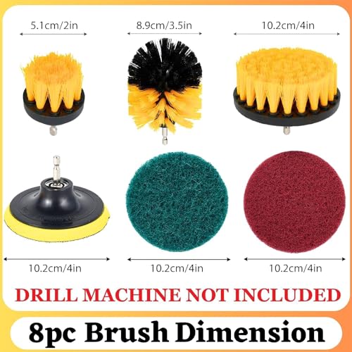 Image of 8 Pcs Power Drill Scrubber Brush Kit - All Purpose Cleaning Brushes & Pads for Bathroom, Grout, Kitchen, Tub, Tile, Pool, Car, Shower, Floor & Corners - Drill Machine Not Included