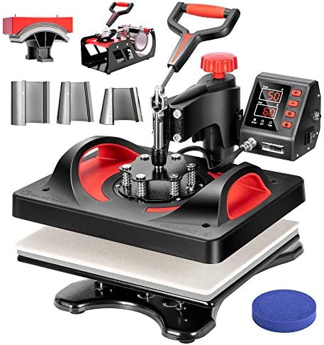 VIVOHOME Upgraded 8 in 1 Combo Multifunctional Swing Away Clamshell Printing Sublimation Heat Press Transfer Machine for T-Shirt Hat Cap Mug Plate 15 x 12 Inch Red & Black