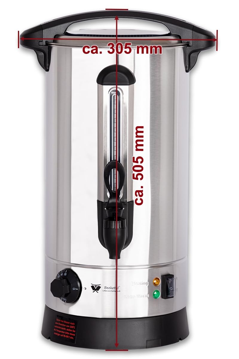 Beeketal 'BGWK10' Gastro Glühweinkocher 10 Liter Volumen mit Füllstandskala, Anit-Tropf Zapfhahn und stufenlos regelbarem Thermostat (30-110 °C), Profi Edelstahl Wasserkocher mit 1500 Watt Leistung