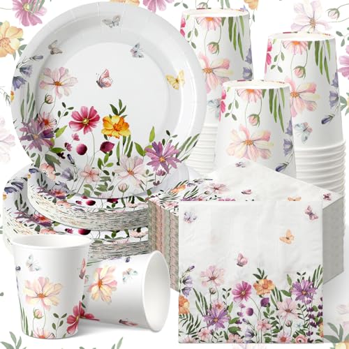 Hsei 250 Pcs Wildflower Party Decoration Baby Shower Disposable Tableware...