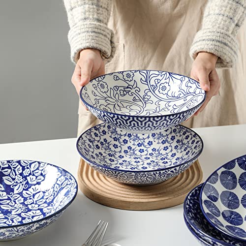 Selamica Porcelain 40Oz Large Bowls 9 Inch Big Pasta Salad Bowls, Microwave And Oven Safe, Vintage Blue, Set Of 6 #TOP5
