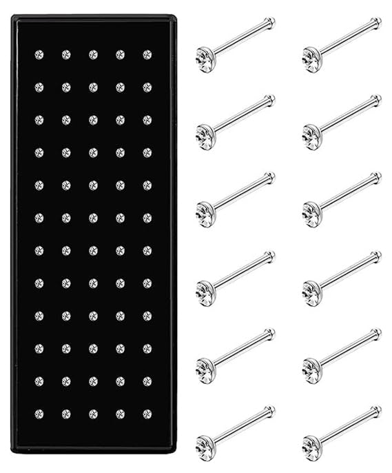 Jstyle 60 Pcs Hypoallergenic Stainless Steel Nose Studs for Women Men Sparkly CZ Small Nose Studs Rings Piercing Body Jewelry 1.5mm