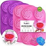 Walfos Silicone Rose Mold-4pcs Rose Ice Cube Mold,BPA Free and Easy to Pop Out.Soup Mold Non Stick.Suitable for Handmade Soap Cocktail Juice Jelly and Chocolate.Dishwasher Safe.(Set of 4,Pink+Purple)