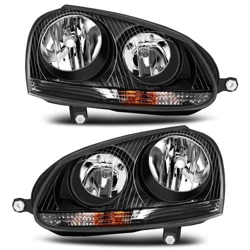 Jenuo Headlight Assembly Fit for 2005-2010 Volkswagen Jetta/2006-2009 Volkswagen GTI/Rabbit Driver Side and Passenger Side (Black Housing Clear Reflector)