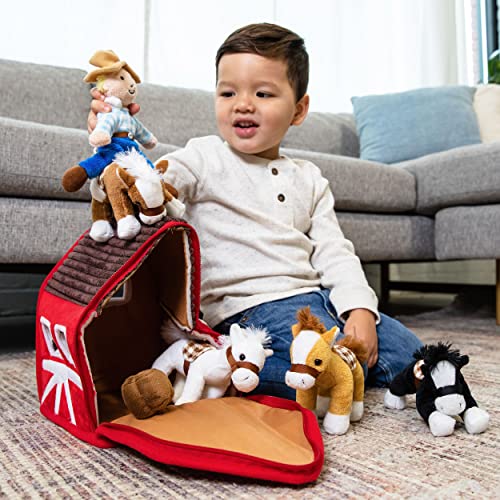 Prextex Plush Farm House With Soft And Cuddly 5" Plush Horses, Farm Boy, And Farm House Barn House Carry Along Case #TOP6