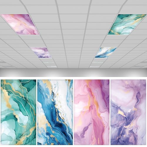 QOUBAI 4PCS Fluorescent Light Covers, 4x2 Feet Magnetic Light Cover Fluorescent Lights Shade Panel Positive Inspirational Ceiling Lights Filters for Office Classroom Home Drop Ceiling Marble