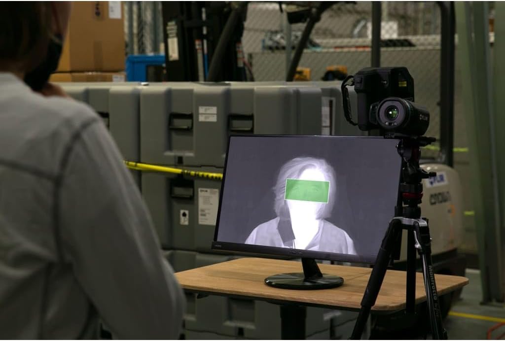 FLIR T540-EST camera connected to an external monitor for thermal screening