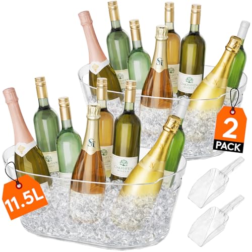 Lifewit Secchiello Ghiaccio Grande 11.5L, Porta Ghiaccio Portatile con Cucchiaio, Cestello Ghiaccio per Bottiglie in Plastica per Vino, Cocktail, Bevande, Birra, 42 × 28 × 16 cm, Set di 2