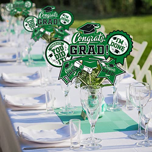 Image of 30PCS Graduation Party Decorations Congrats Grad Table Centerpiece,Graduation Table Decorations,Congratulate Graduation Centerpiece Sticks Table Toppers for Graduation Party(Green,Black)