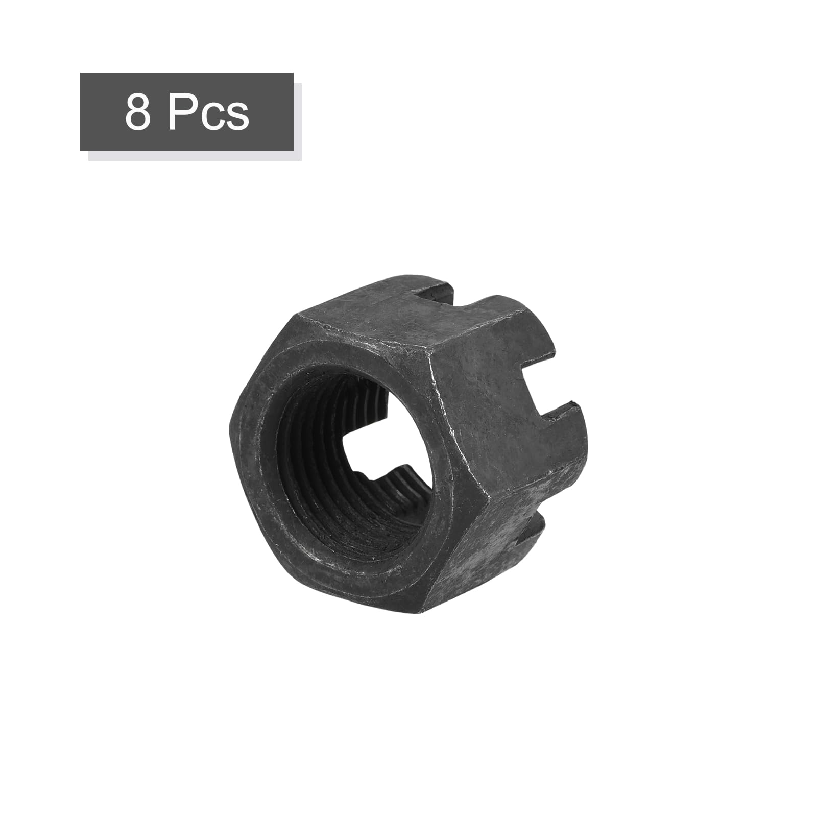 QUARKZMAN M16x1.5mm Tuerca Ranurada Hexagonal, Tuerca Hexagonal de Acero al Carbono Grado 4.8, Negra, 8 Piezas