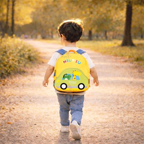 Image of WISHKEY Kids Bag for Boys & Girls 2-5 Years Picnic Bags For Girls Water Resistant lightweight Small Size with Safety Leash, Chest Buckle & Adjustable Straps Yellow