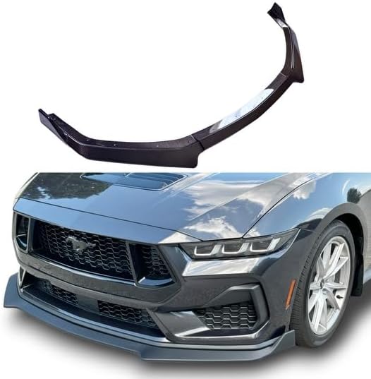 JSD 3-Piece Front Bumper Lip Chin Spoiler for 2024+ Mustang GT, EcoBoost Without Performance Pack,Real Gloss Carbon Fiber