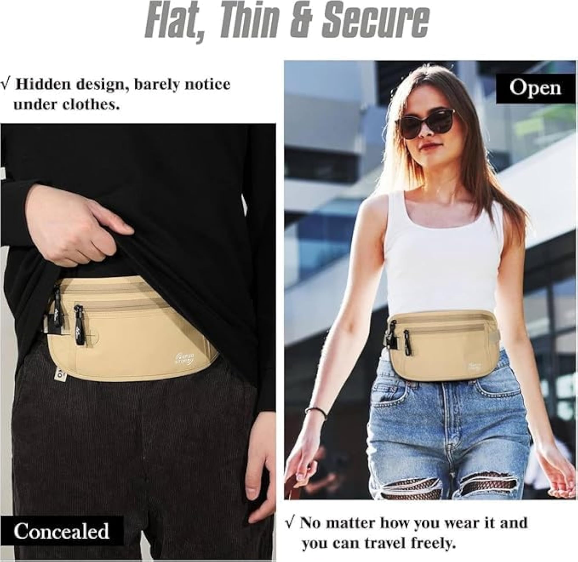 Undercover Hidden Waist Bag, RFID Blocking Travel Pouch