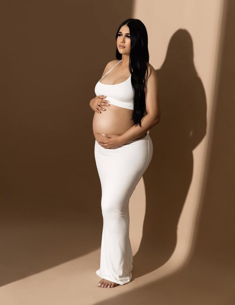 Women's Maternity Cut Out Backless Bodycon Dress Halter Maxi Photography Pregnancy Dress for Photoshoot Baby Shower