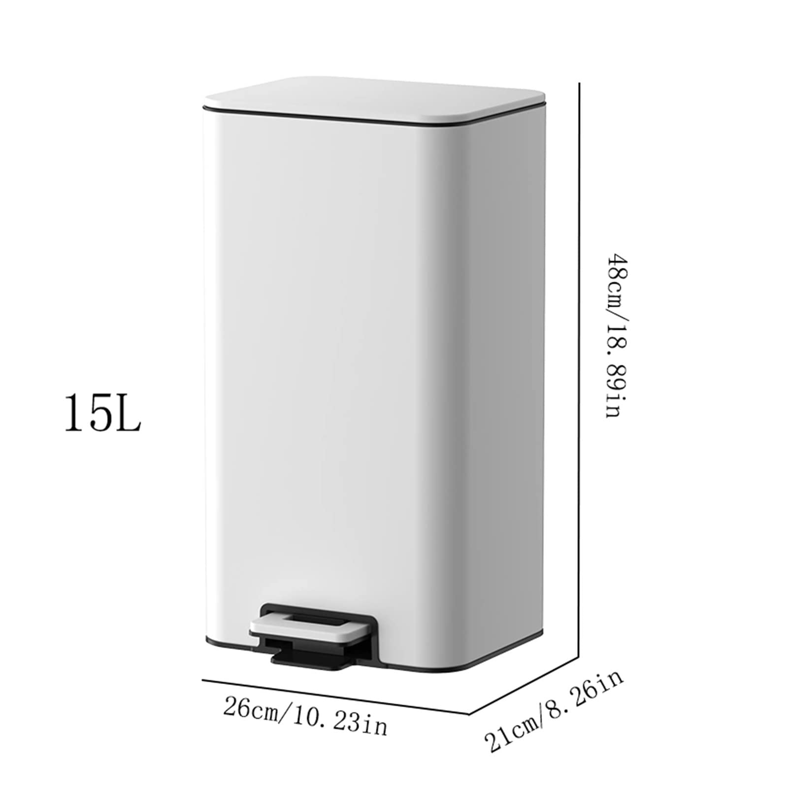 Mülleimer für den Innenbereich, 8 l/12 l/15 l, Edelstahl, für den Haushalt, für Wohnzimmer, Schlafzimmer, Büro, Papierkorb mit Deckel, Mülleimer (schwarz, 15 l), schwarz, 15 l