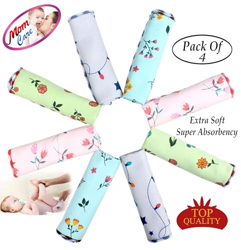 Image of MOM CARE Cotton Face Towels for Babies Extra Soft /Quick Dry /Strong Water Absorbent /Napkins Towel for Kids, Boys and Girls Pack of 4 Multi Color 25x25 cm