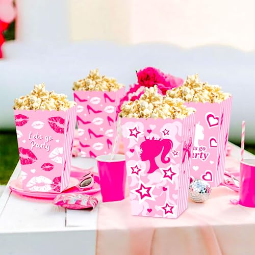 JeVenis 12 PCS Hot Pink Girl Popcorn Boxes Lets Go Party Favors Boxes Lets Go Party Favors Birthday Bachelorette Party Supplies
