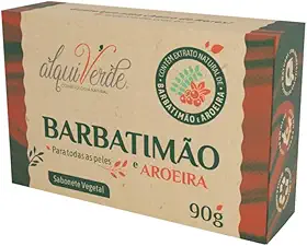 Kit 6 Unidades Sabonete Vegetal Alquiverde de Barbatimão com Aroeira 90g - Natural Hidratante Limpeza Suave Pele Macia Antisséptico Cuidados Diários Banho