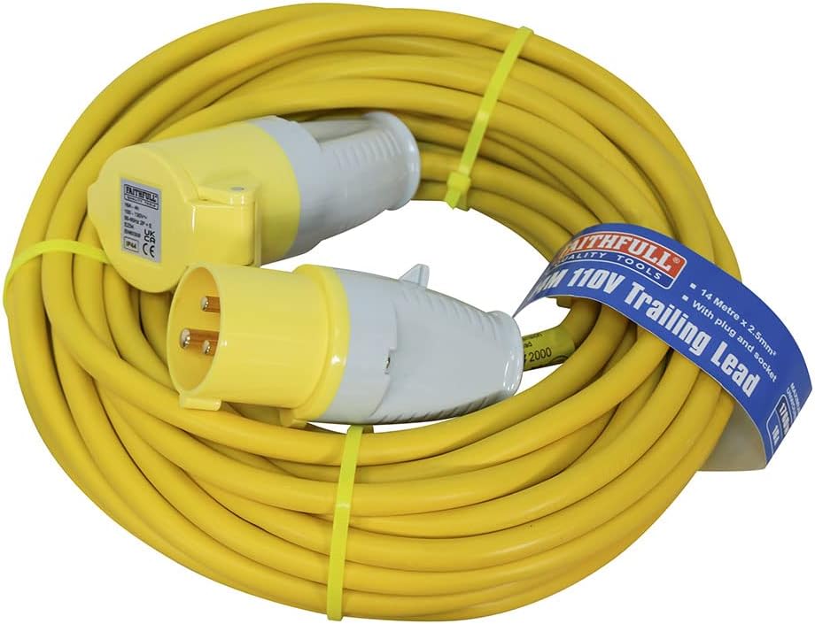 Faithfull FPPTL14HDUTY 14 Metre L/V Heavy Duty Trailing Lead Extension Lead 110Volt 16A 2.5mm Cable