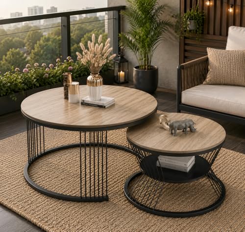Image of The Round Coffee Table and The Stacking Tea Table with a Gold Metal Frame are Two Versatile Modern Center Tables that Look Great in Living Rooms (Cream Black)