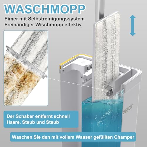 TOPESCT Wischmopp Set mit Eimer, Bodenwischer Set mit Wringer,360-Grad-Drehkopf, 142 cm...