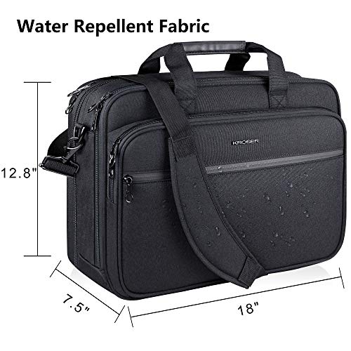 KROSER Premium Expandable Laptop Bag for Up to 17.3 - Water-Repellent Messenger with RFID Pockets for Travel/Business - Black