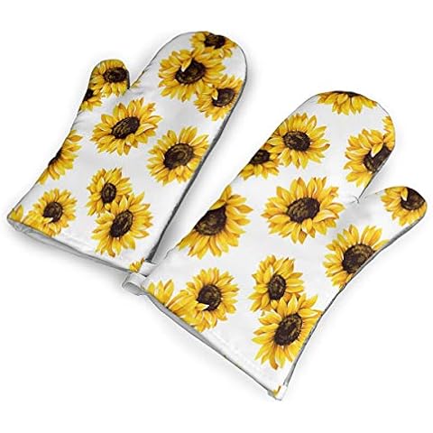 TMVFPYR Sunflower Pattern Oven Mitts, Non-Slip Silicone Oven Mitts, Extra Long Kitchen Mitts, Heat Resistant to 500fahrenheit Degrees Kitchen Oven Gloves Cover