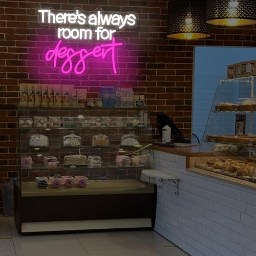 Image of There's Always Room for Dessert Neon Sign Baking Bread Shop Led Light | USB Powered Dimmable Cafe Dessert Decor Welcome Sign Open LED Light Gift for Baking Lover, 15.7 inchx10.6 inch