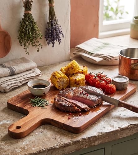 Set de 10 Tablas de Cortar de Madera de Acacia con Mango, 40x19.5 cm, Tablas Rectangulares para Cocina miniatura 7