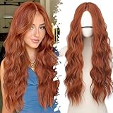Eawwii Ginger Long Wavy Wig for Women, Pre-Cut HD Lace Natural Hairline, Glueless Middle Part, Synthetic Fiber for Daily and Party Use 26Inch