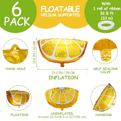 Image of 6 Pack Cartoon Fruit Orange Citrus Aluminum Foil Balloon, Jumbo Tangerine Orange Slice Balloons for Little Cutie Baby Shower Hawaii Summer Themed Birthday Party Decor Supplies