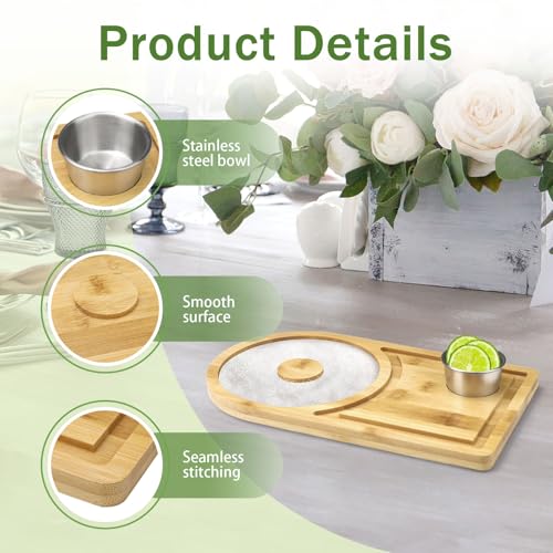 Juego de bordes de sal de madera, cuenco de 6,4 cm para platos de 15,2 cm 5