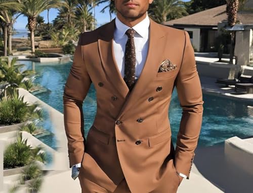 2 Piece Double Breasted Wedding Suits for Men Slim Fit Prom Suit Peak Lapel Formal Suit Blazer Pants Set Suit4