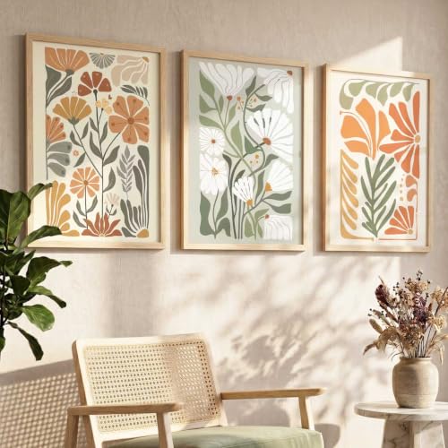 Image of kotart Modern Home Decor Boho Painting Decorative Wall Art poster With Frame For Living Room Bed Room Hotel Wall Decor Digital Reprint Set of 3