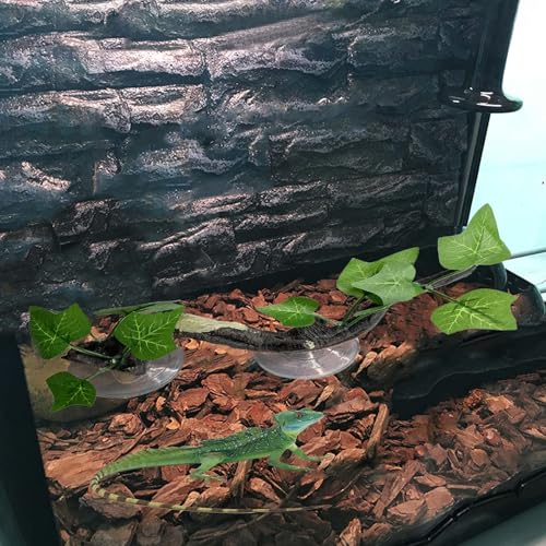 Image of PINVNBY Reptile Corner Branch Resin Climb Tree Branch Decor with Leaves Terrarium Plant Decoration with Suction Cup Gecko Plant Ornament for Amphibian Lizard Snake Climbing (1 Pcs)
