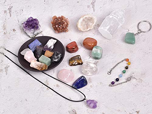 AMOYSTONE Healing Crystals Kit Chakra Therapy Set 23 pcs Gemstone Crystals Mix, for Healing, Meditation, Chakra, Witchy Gift, Home Office Decoration