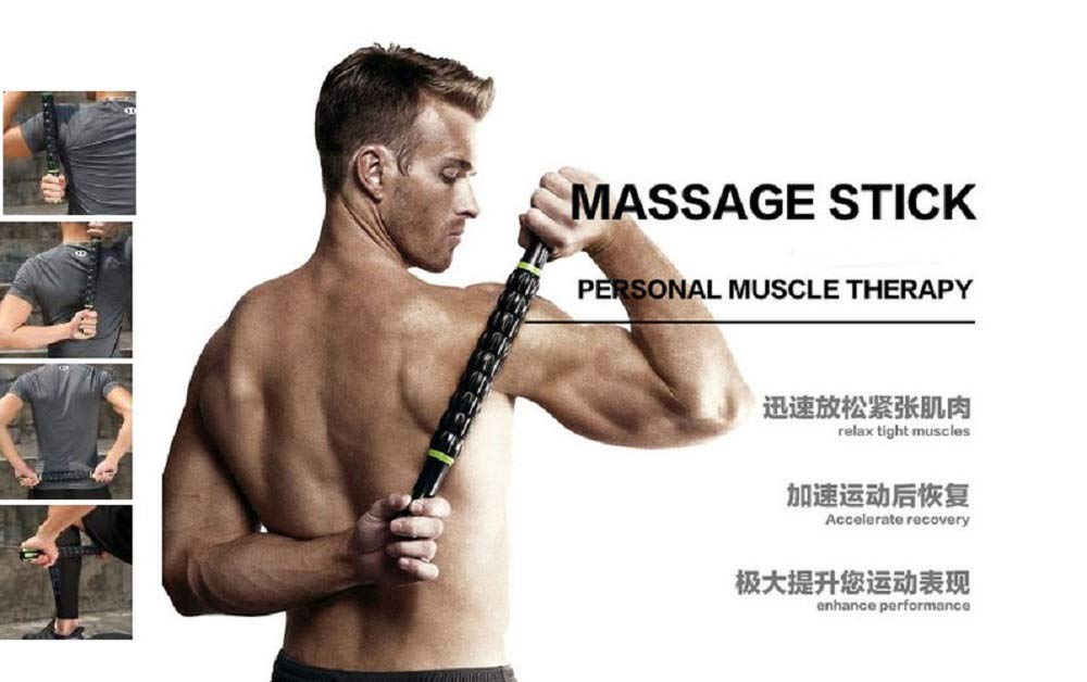 Muscle Roller Stick Portable Massage Stick Trigger Point Travel Body Muscle Roller Sport Gym (Black)