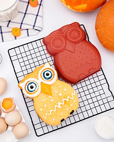 Aichoof 3D Owl Cake Pan, Silicone Owl Mold For Halloween, Oven Safe 7X6Inch, Dishwasher Safe-Orange #TOP3
