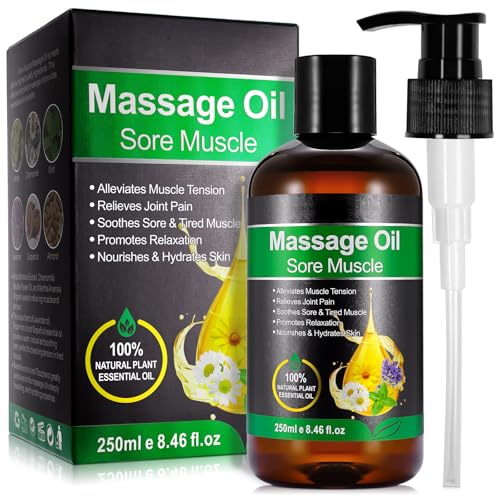Massage Oil 250ML for Sore Muscle Relief Soothing Blend with Menthol for Relaxation & Post-Workout Care Lightweight Fast-Absorbing Massage Oil for Neck Shoulder & Back