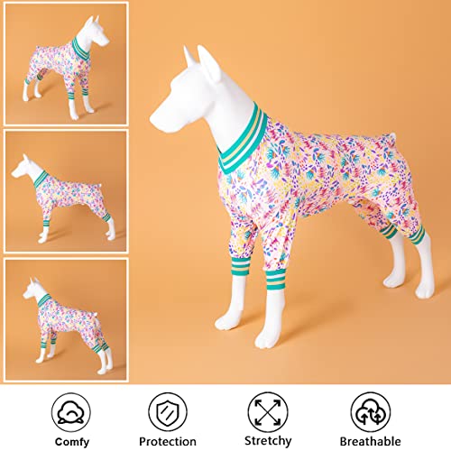 LovinPet Pajamas for Large Dog, Pullover Pjs for Dogs, Post Operative Protection High Collar Dog Pjs, Anxiety Calming Dog Jumpsuit, Stretchable Sturt\'s Peas Coastal Prints Large Dog Bodysuit XXL