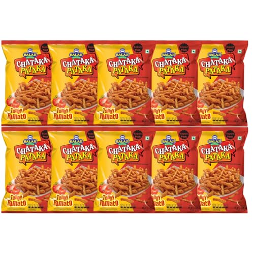 Balaji Chataka Pataka Tangy Tomato Chips - 65gm (Pack of 10) | Crispy, Zesty, and Flavorful Potato Chips | Perfect Snack for All Occasions | Ideal for Sharing, Parties & Travel
