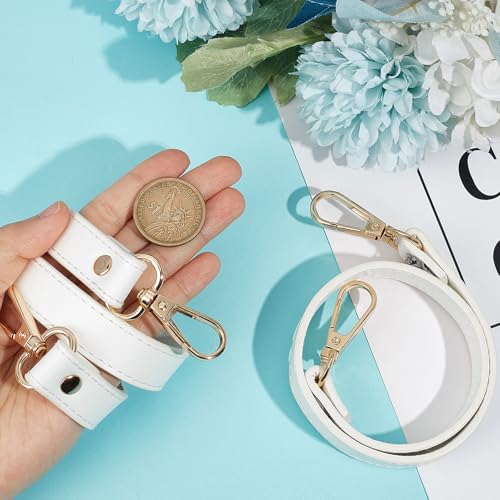 Image of GORGECRAFT 2Pcs Leather Purse Strap 47cm Short Shoulder Bag Straps Replacement White Imitation Leather Bag Handles with Golden Swivel Clasps for Underarm Bag Handbag Tote Satchel Purse Making