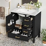 Elysionix 30' Bathroom Vanity with Ceramic Sink, Modern Freestanding Bathroom Vanity Storage Cabinet with Sink...