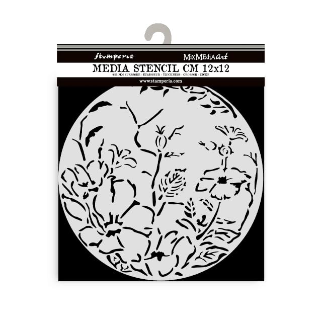 Stamperia - Thick Stencils for Scrapbooks, Albums, Cards, and Bullet Journals, Flexible Material, Easy to Clean, Perfect for Crafts and Gifting (Favourites Refresh, Round Frame with Flowers)