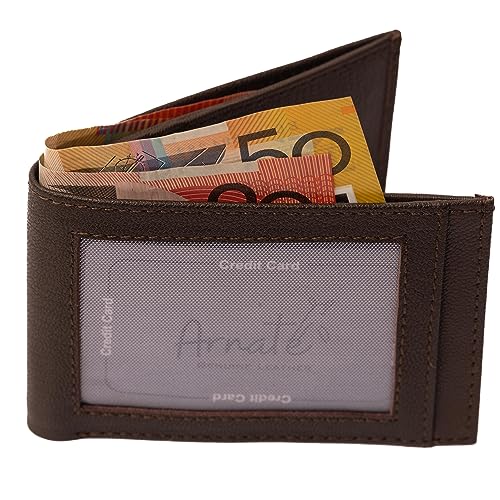 Unisex Mens Womens Slim Minimalist Genuine Leather Card Wallet RFID Block Sleek Bifold Brown Zip Coins Pocket, BROWN, RFID Safe Genuine Leather Cards Wallet4