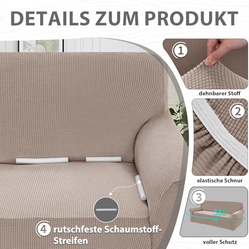 BellaHills Stretch Sofabezug 2 Sitzer (135-165cm), Sofaschoner rutschfest Mit Armlehne, Waschbare Couch Überzug, Decke Sofa Schutz Für Haustiere, Sand